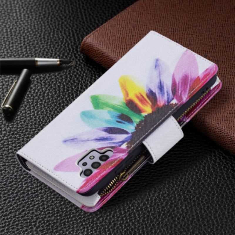 Capa Folio Para Samsung Galaxy A32 Bolso Com Zíper Flor