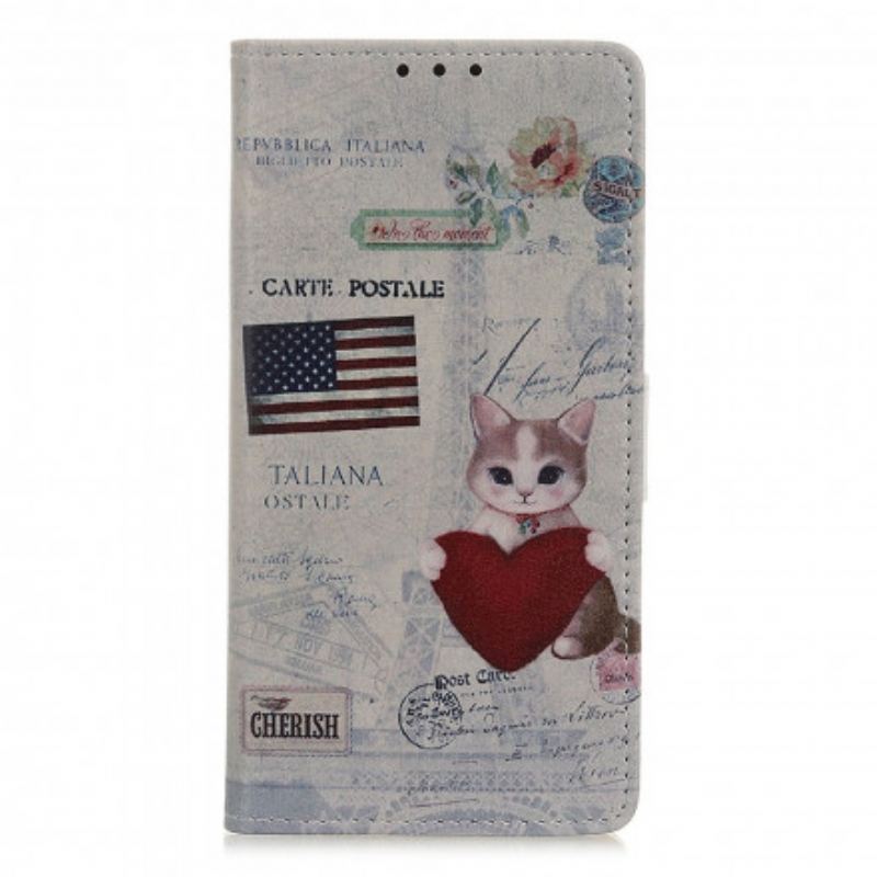 Capa Folio Para Samsung Galaxy A32 Gato Viajante