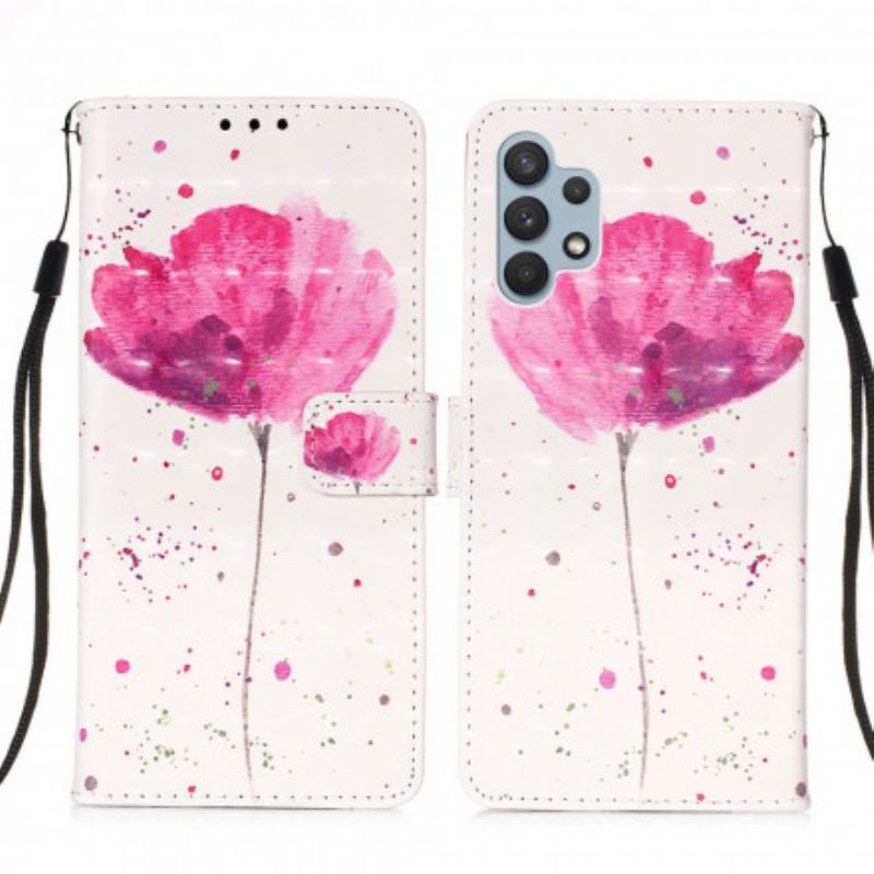 Capa Capa Folio Para Samsung Galaxy A32 Papoula Aquarela