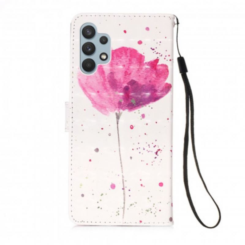 Capa Capa Folio Para Samsung Galaxy A32 Papoula Aquarela