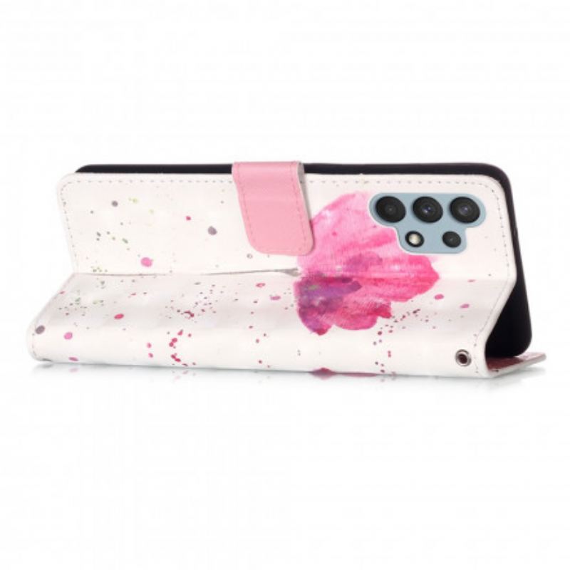 Capa Capa Folio Para Samsung Galaxy A32 Papoula Aquarela