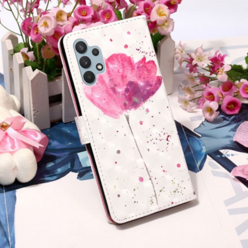 Capa Capa Folio Para Samsung Galaxy A32 Papoula Aquarela