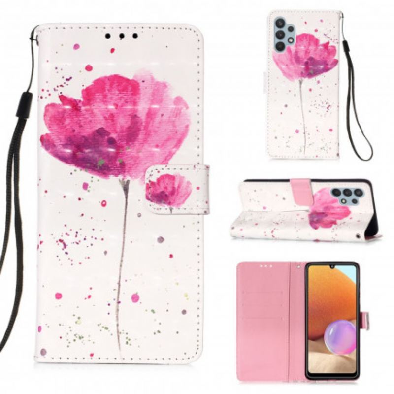 Capa Capa Folio Para Samsung Galaxy A32 Papoula Aquarela