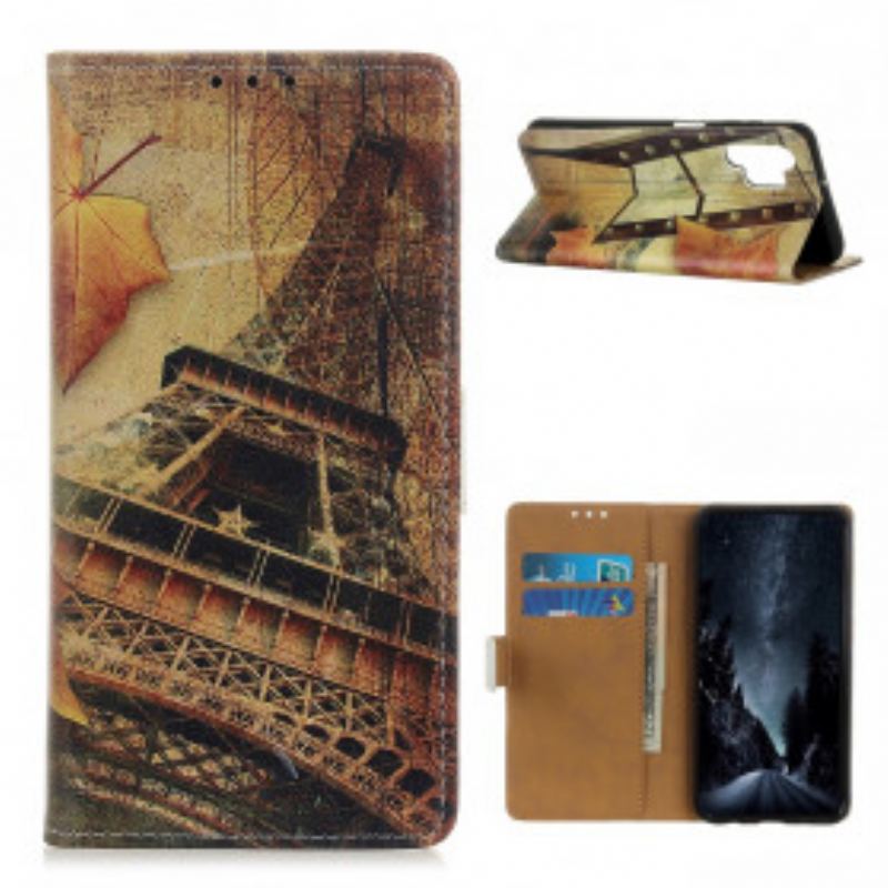 Capa Folio Para Samsung Galaxy A32 Torre Eiffel No Outono