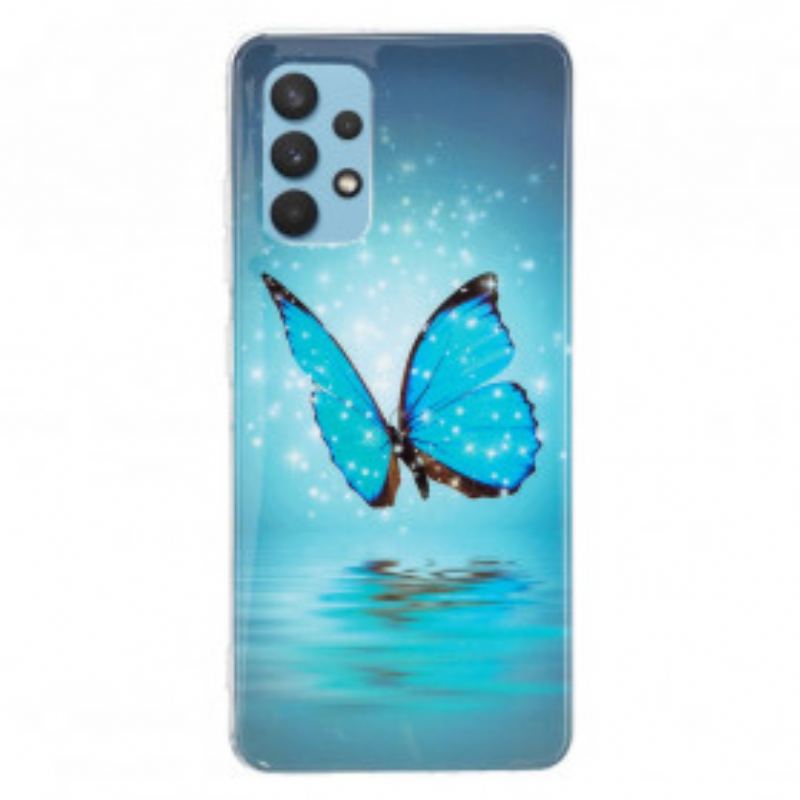 Capa Para Samsung Galaxy A32 Borboleta Azul Fluorescente