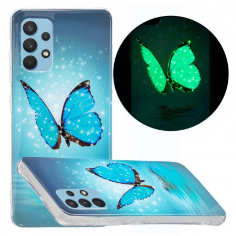 Capa Para Samsung Galaxy A32 Borboleta Azul Fluorescente