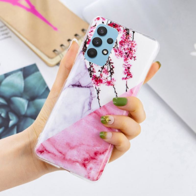 Capa Para Samsung Galaxy A32 Flor De Ameixa Marmorizada