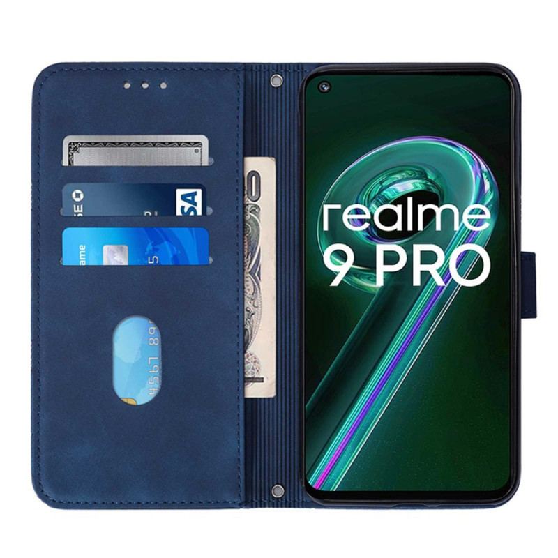 Capa Flip Para Realme 9 Pro 5G Efeito Couro Pirâmide