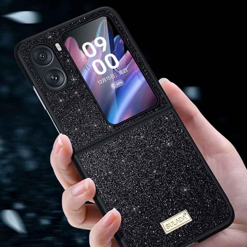 Capa Para Oppo Find N2 Flip De Couro Lantejoulas Sulada