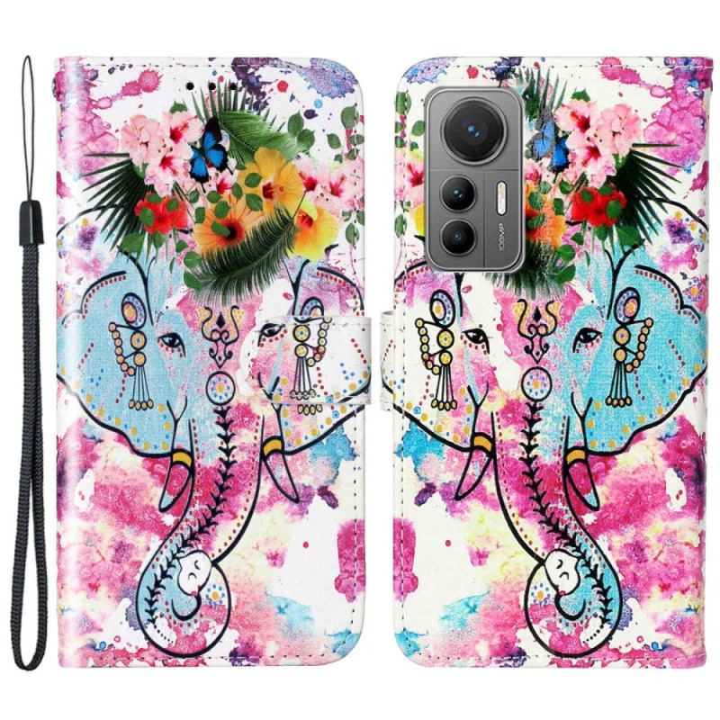 Capa De Couro Para Xiaomi 12 Lite De Cordão Elefante Tribal Com Alça