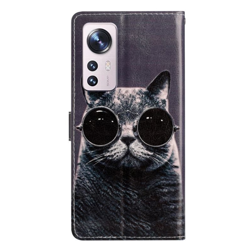 Capa De Couro Para Xiaomi 12 Lite De Cordão Óculos De Tiras Para Gatos