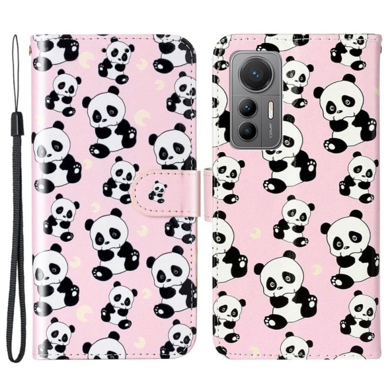 Capa De Couro Para Xiaomi 12 Lite De Cordão Pandas Strappy