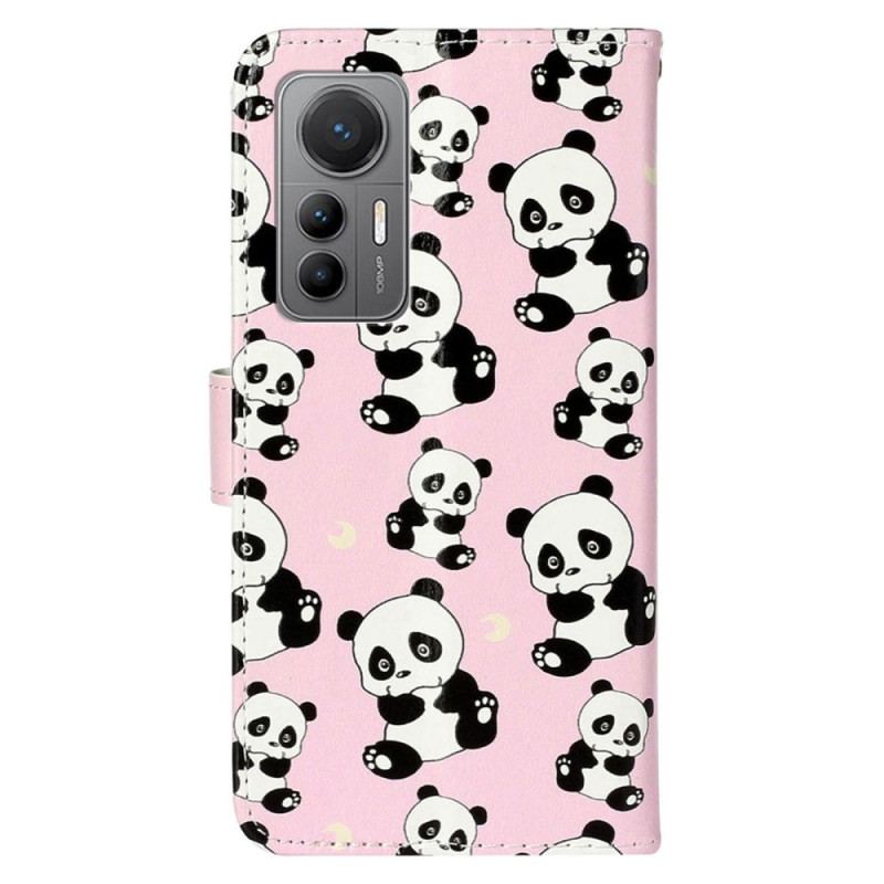 Capa De Couro Para Xiaomi 12 Lite De Cordão Pandas Strappy