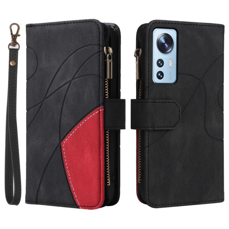 Capa Em Pele Para Xiaomi 12 Lite Bicolor Com Porta Moedas