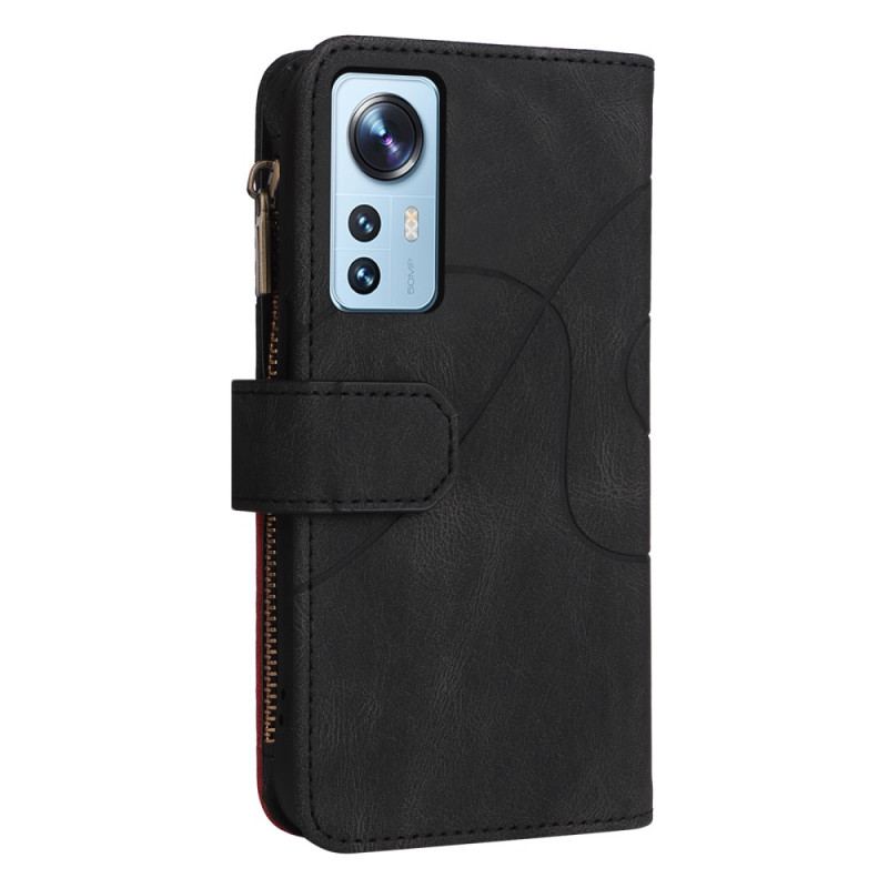 Capa Em Pele Para Xiaomi 12 Lite Bicolor Com Porta Moedas