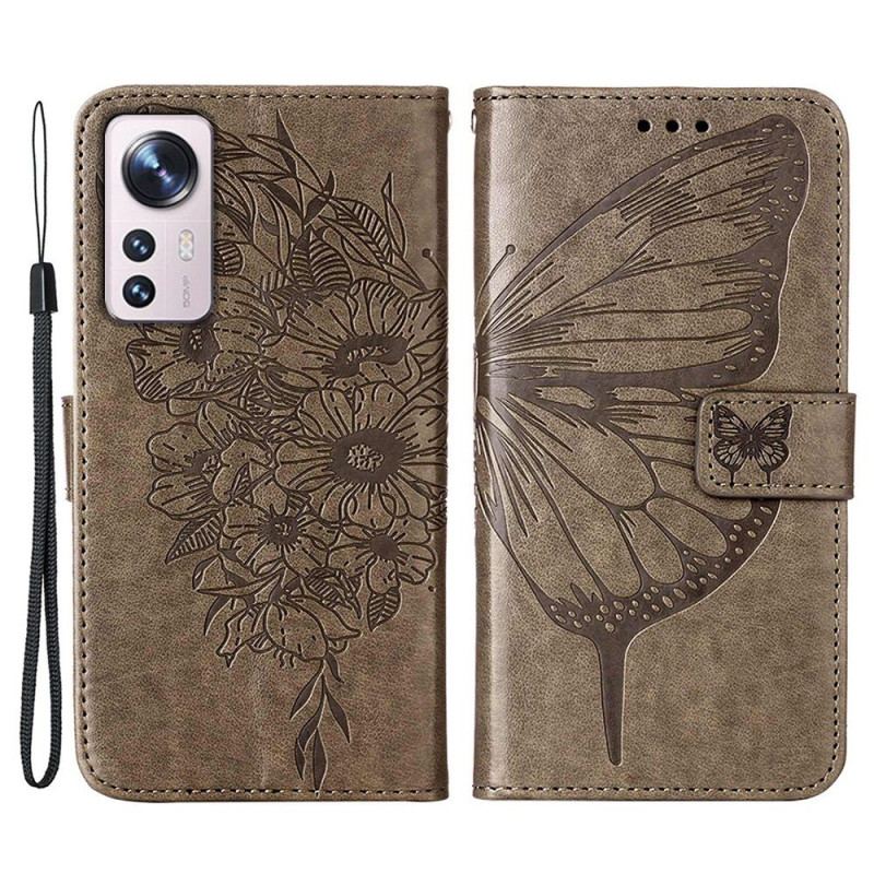 Capa Em Pele Para Xiaomi 12 Lite Design De Borboleta Com Cordão