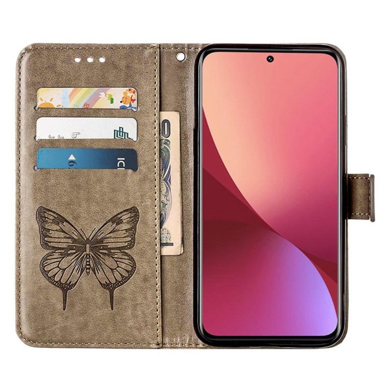 Capa Em Pele Para Xiaomi 12 Lite Design De Borboleta Com Cordão