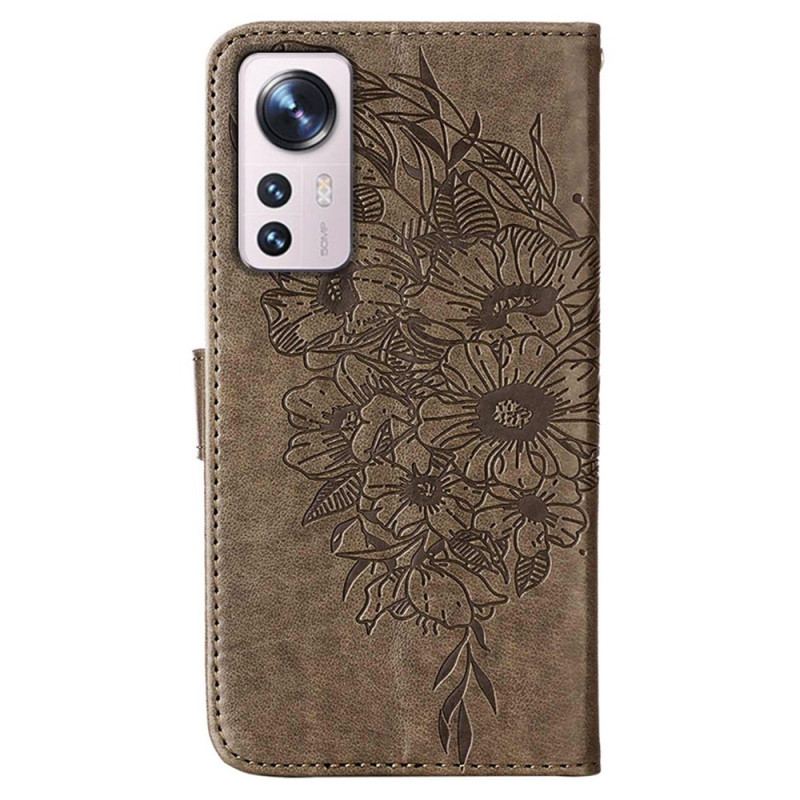 Capa Em Pele Para Xiaomi 12 Lite Design De Borboleta Com Cordão