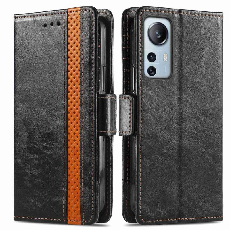 Capa Em Pele Para Xiaomi 12 Lite Fecho Duplo Bicolor