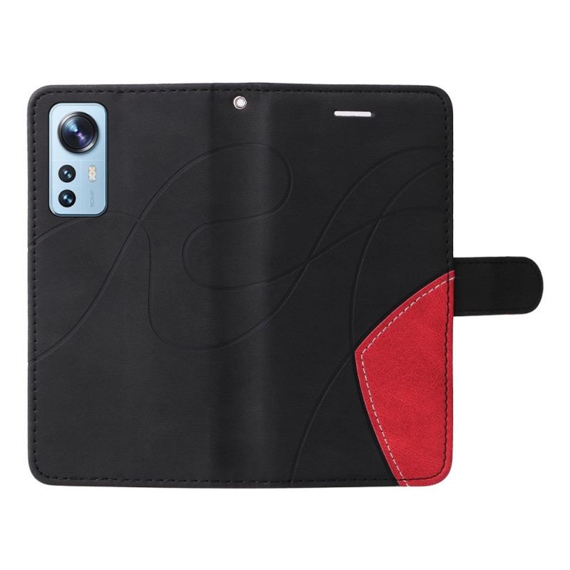 Capa Flip Para Xiaomi 12 Lite De Cordão Correia De Dois Tons