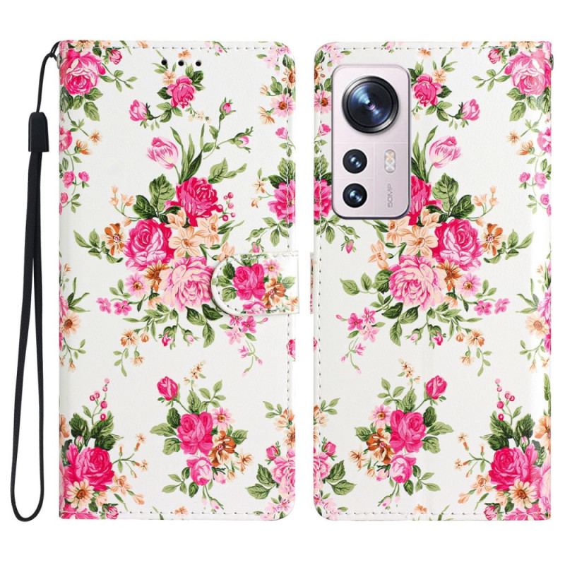 Capa Flip Para Xiaomi 12 Lite De Cordão Flores Da Liberdade Da Correia