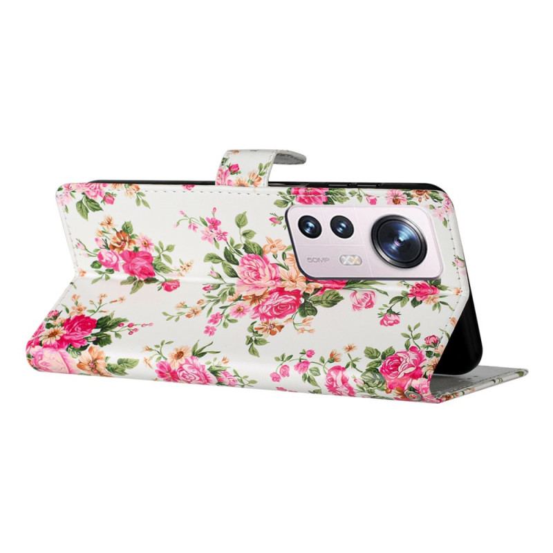 Capa Flip Para Xiaomi 12 Lite De Cordão Flores Da Liberdade Da Correia