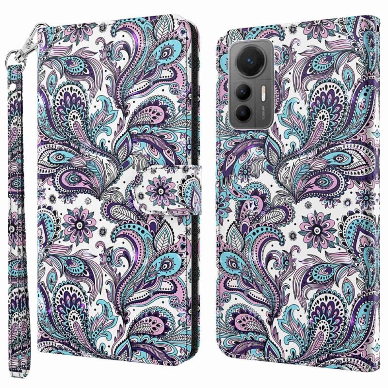 Capa Flip Para Xiaomi 12 Lite De Cordão Padrão Strappy Paisley