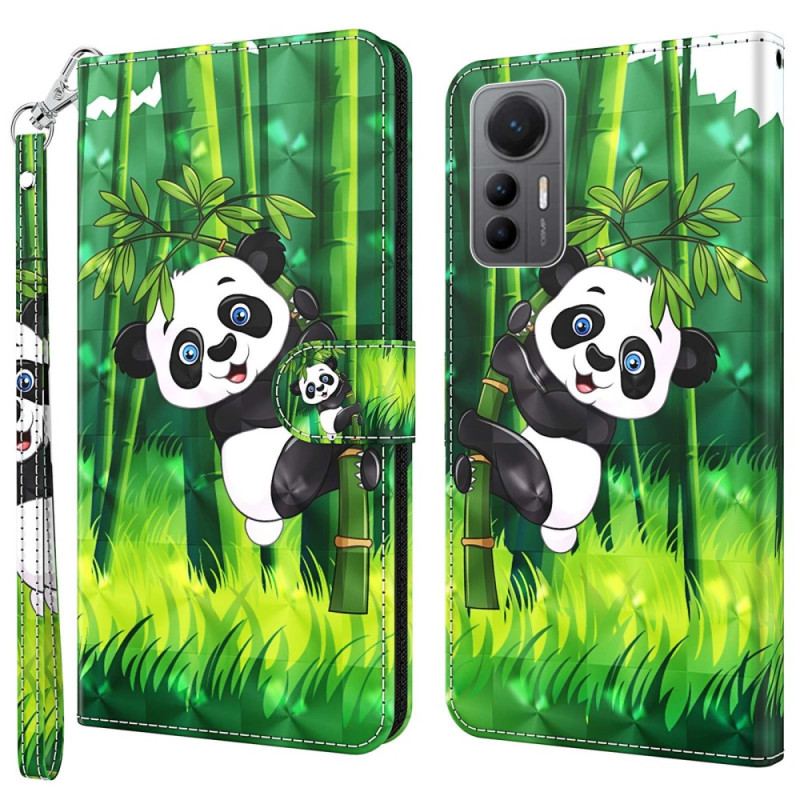 Capa Folio Para Xiaomi 12 Lite De Cordão Bambu Panda Com Cordão