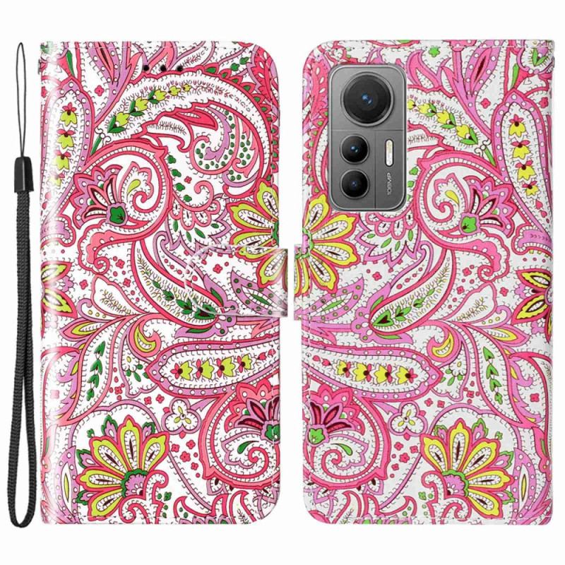 Capa Folio Para Xiaomi 12 Lite De Cordão Padrão Strappy Paisley