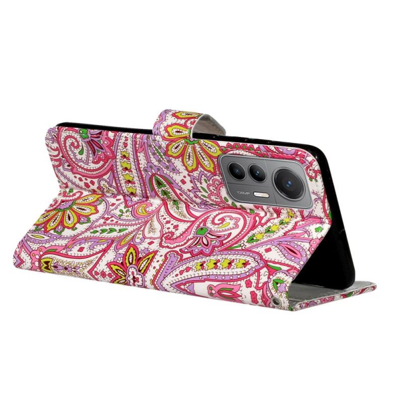 Capa Folio Para Xiaomi 12 Lite De Cordão Padrão Strappy Paisley