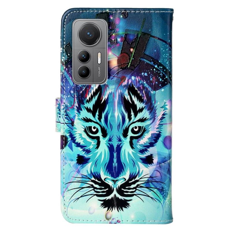 Capa Folio Para Xiaomi 12 Lite Tigre Com Cordão