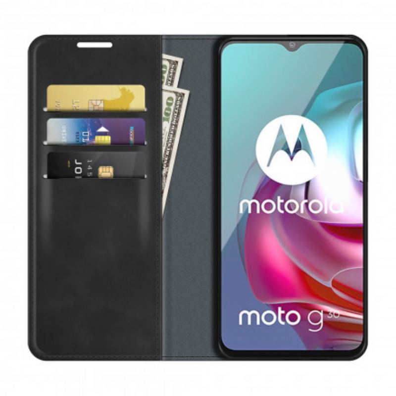 Capa De Celular Para Moto G30 / G10 Flip Efeito Couro Macio Seda