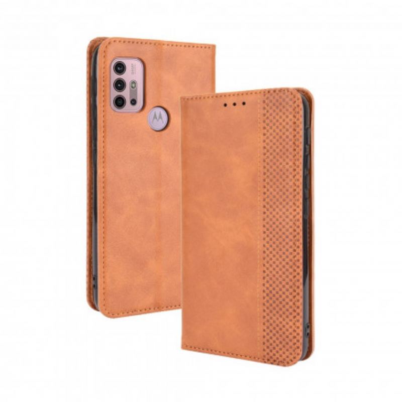 Capa De Celular Para Moto G30 / G10 Flip Efeito Couro Vintage Estilizado