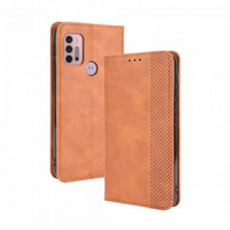 Capa De Celular Para Moto G30 / G10 Flip Efeito Couro Vintage Estilizado