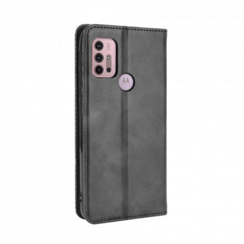 Capa De Celular Para Moto G30 / G10 Flip Efeito Couro Vintage Estilizado