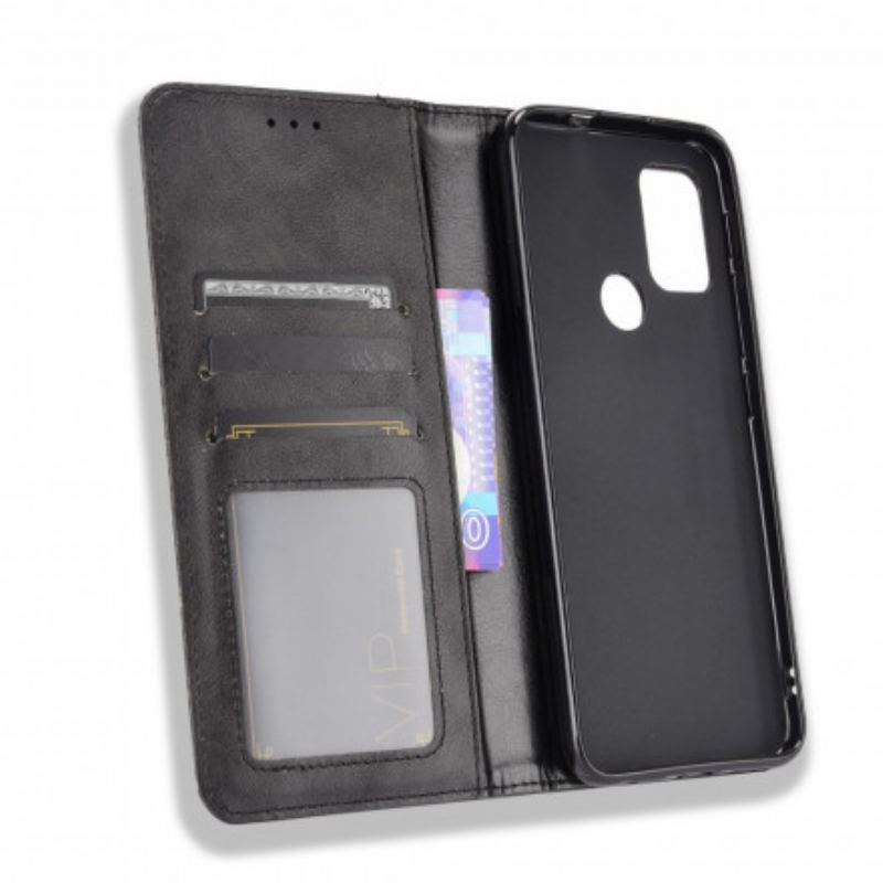 Capa De Celular Para Moto G30 / G10 Flip Efeito Couro Vintage Estilizado