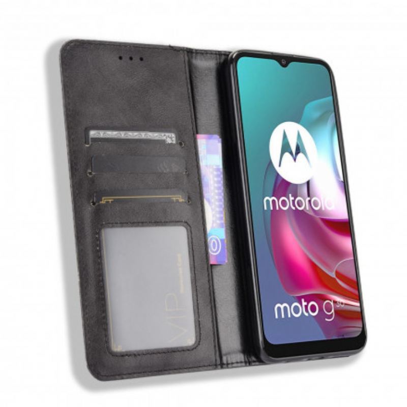 Capa De Celular Para Moto G30 / G10 Flip Efeito Couro Vintage Estilizado