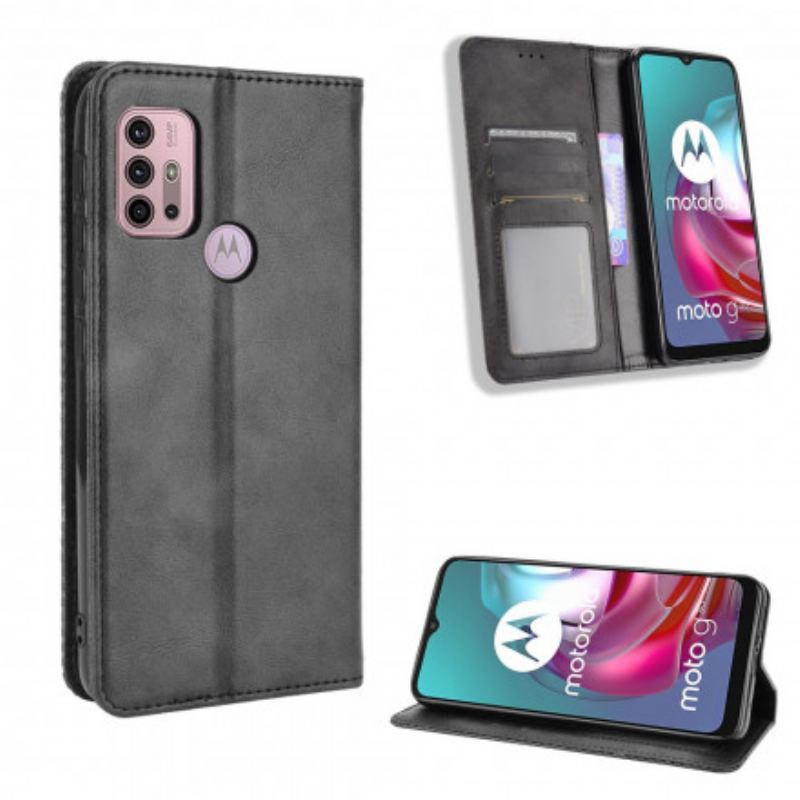 Capa De Celular Para Moto G30 / G10 Flip Efeito Couro Vintage Estilizado