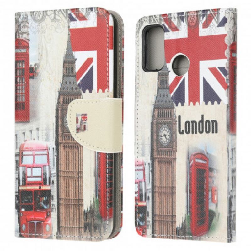 Capa De Couro Para Moto G30 / G10 Vida Em Londres