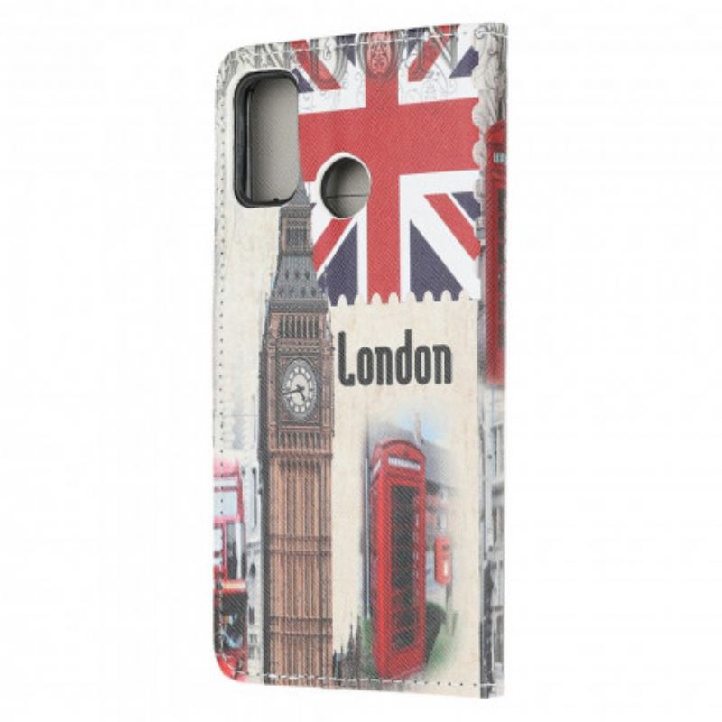 Capa De Couro Para Moto G30 / G10 Vida Em Londres