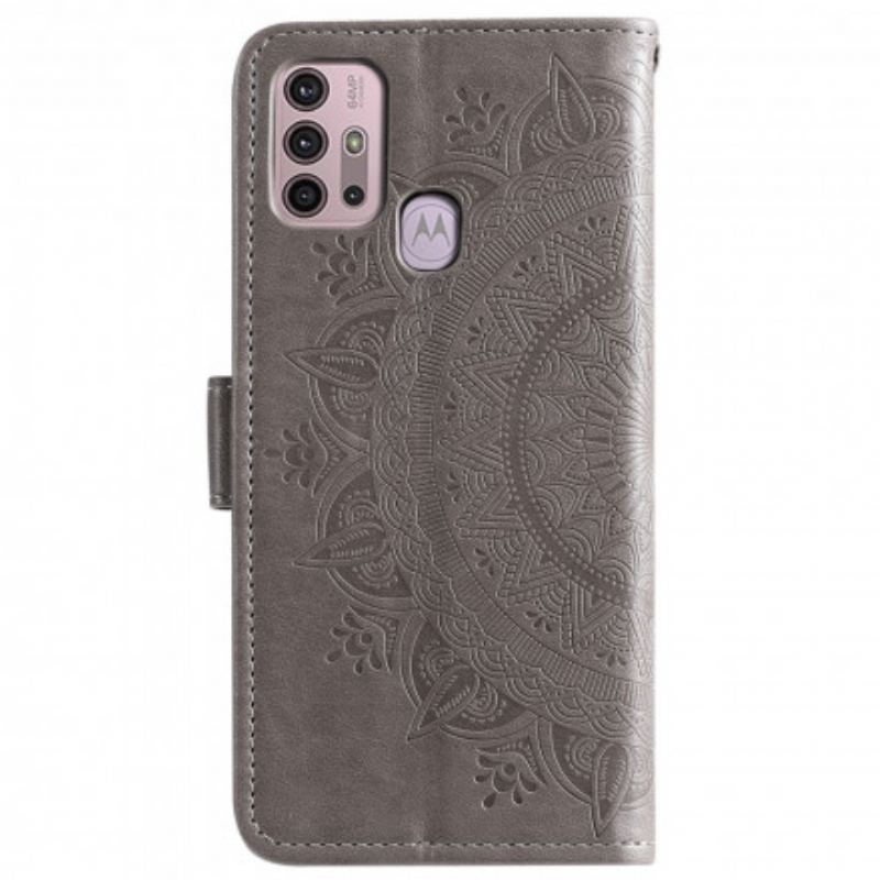 Capa Em Pele Para Moto G30 / G10 Mandala Do Sol