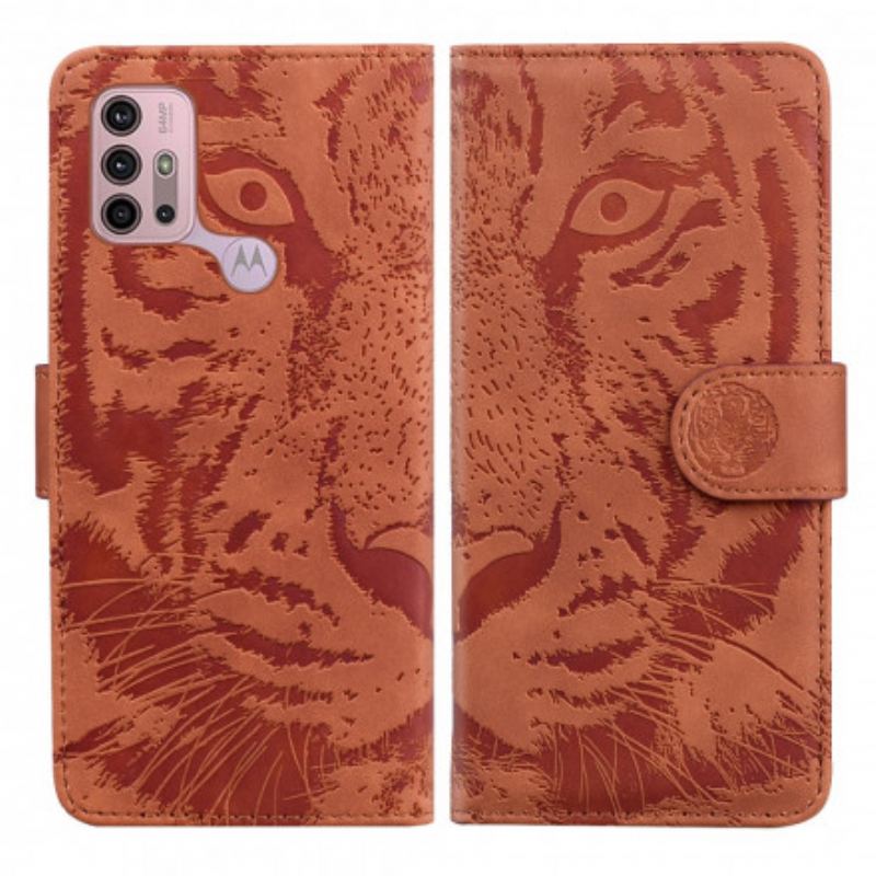 Capa Flip Para Moto G30 / G10 Estampa Cara De Tigre