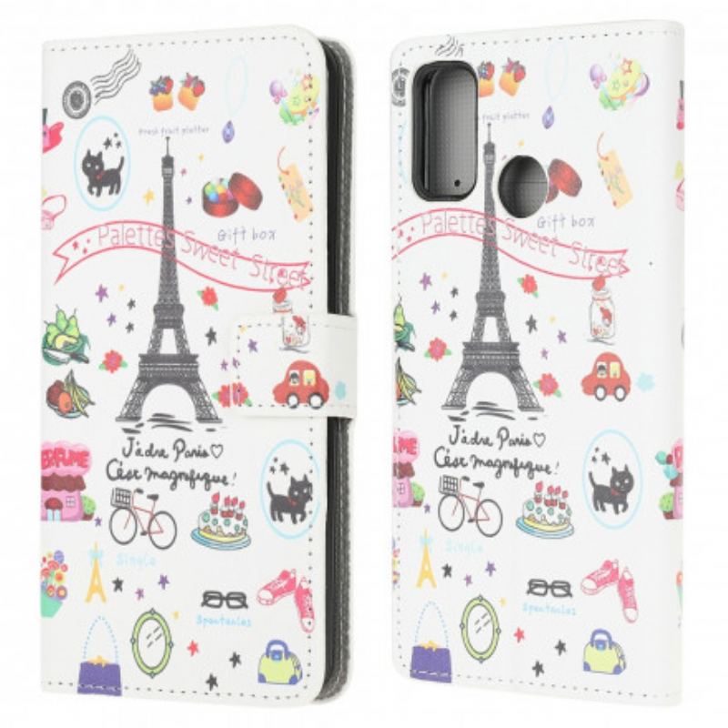 Capa Flip Para Moto G30 / G10 Eu Amo Paris