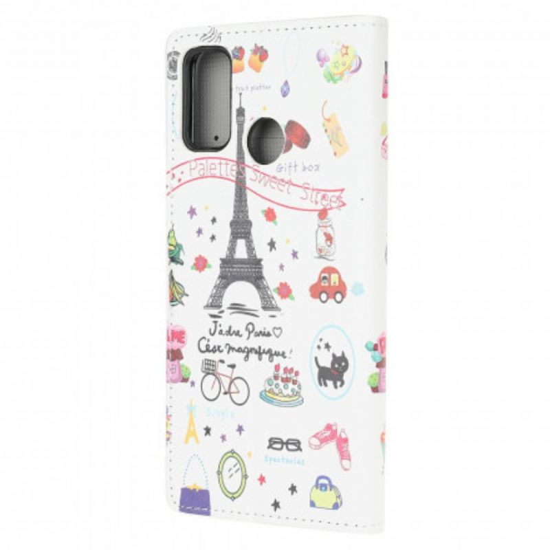 Capa Flip Para Moto G30 / G10 Eu Amo Paris