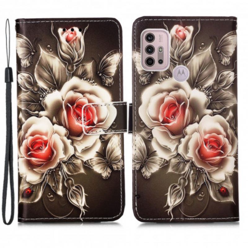 Capa Flip Para Moto G30 / G10 Rosas Douradas