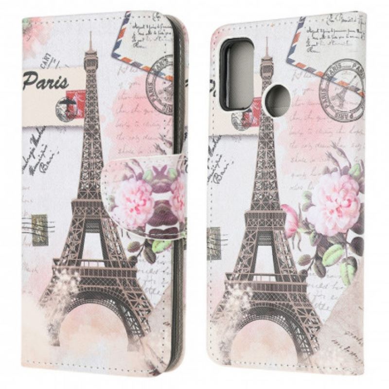 Capa Flip Para Moto G30 / G10 Torre Eiffel Retrô