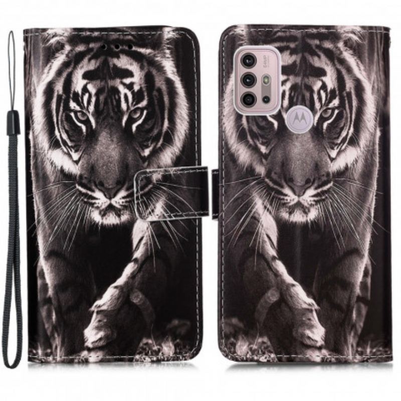 Capa Folio Para Moto G30 / G10 Tigre Da Noite