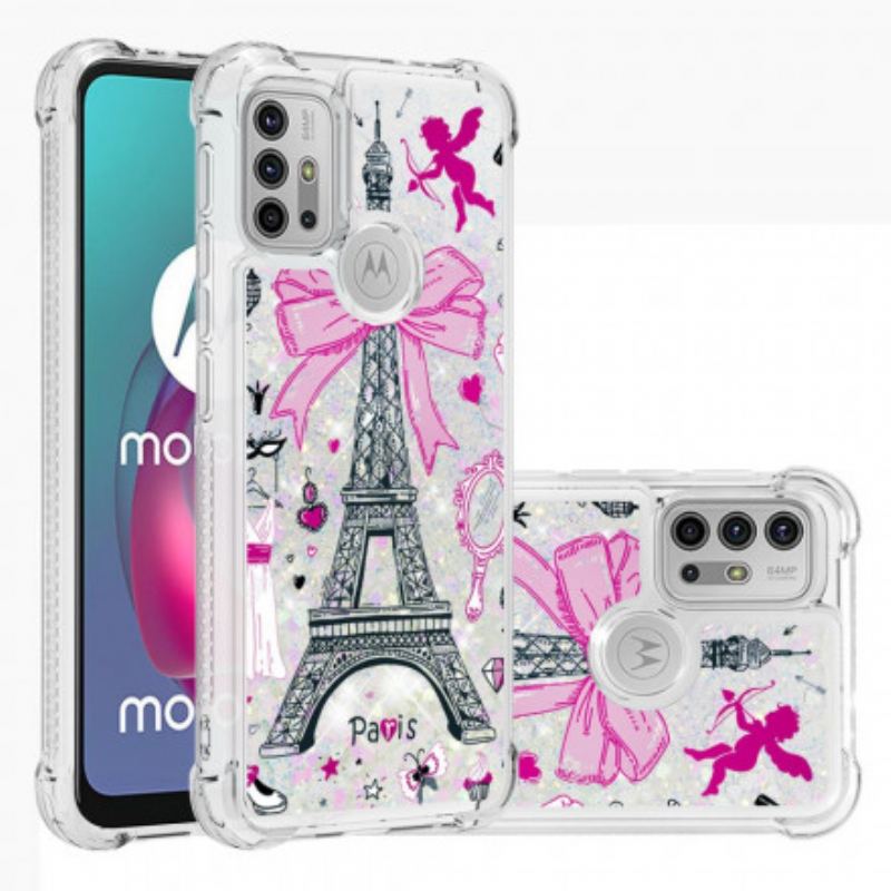 Capa Para Moto G30 / G10 As Lantejoulas Da Torre Eiffel