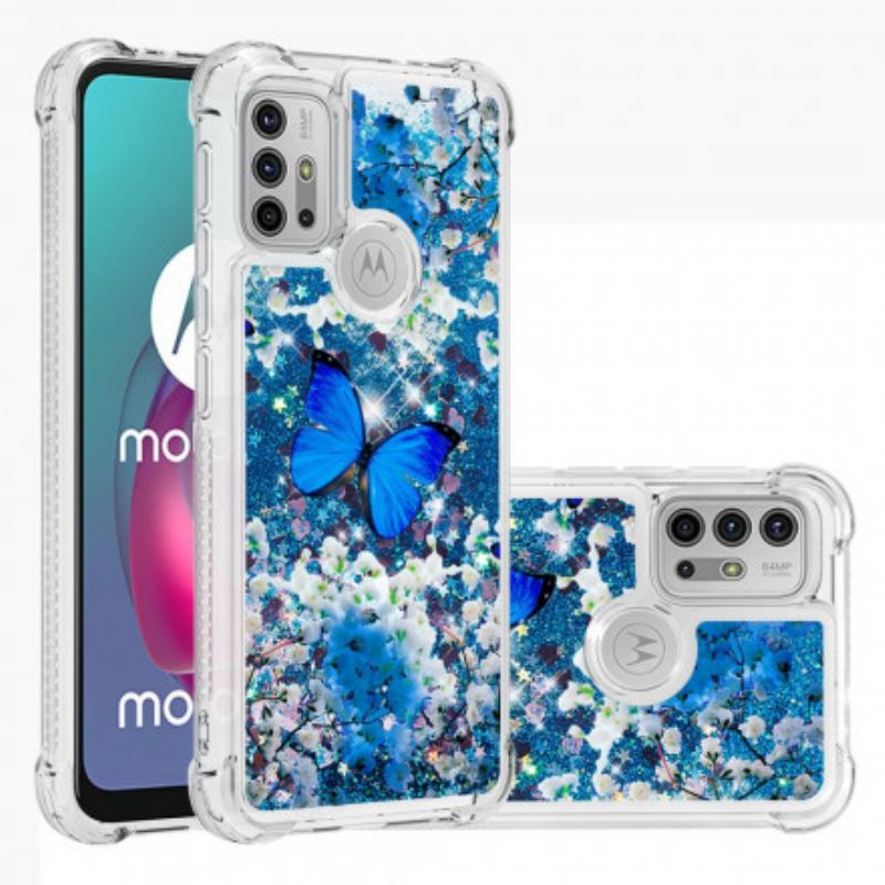 Capa Para Moto G30 / G10 Borboletas Azuis Brilhantes