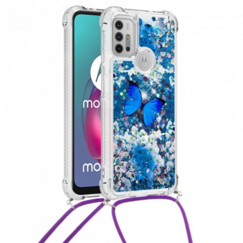 Capa Para Moto G30 / G10 De celular Borboletas De Lantejoulas Com Cordão